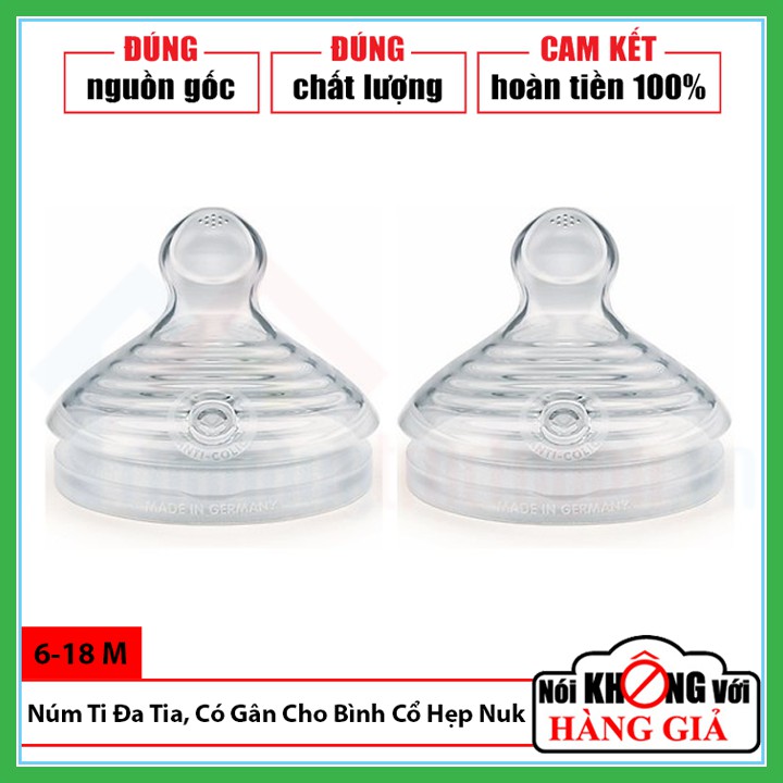 Bộ 2 Núm Ti Đa Tia Silicone Dẹt Chỉnh Nha Nuk Thay Thế Bình Cổ Hẹp Nature Sense Cho Trẻ Trên 6 Tháng Tuổi