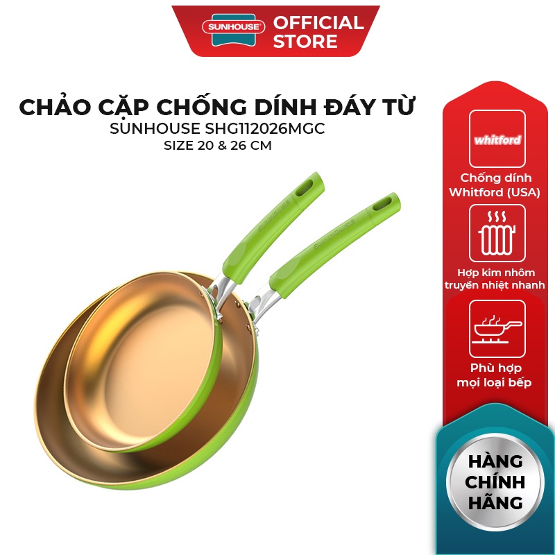 Cặp chảo chống dính đáy từ SUNHOUSE SHG112026MGC