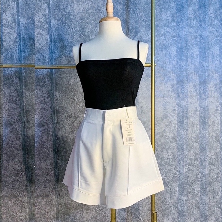 Quần đùi trắng nữ gập gấu cạp cao vải kaki tôn dáng Miss girl M610