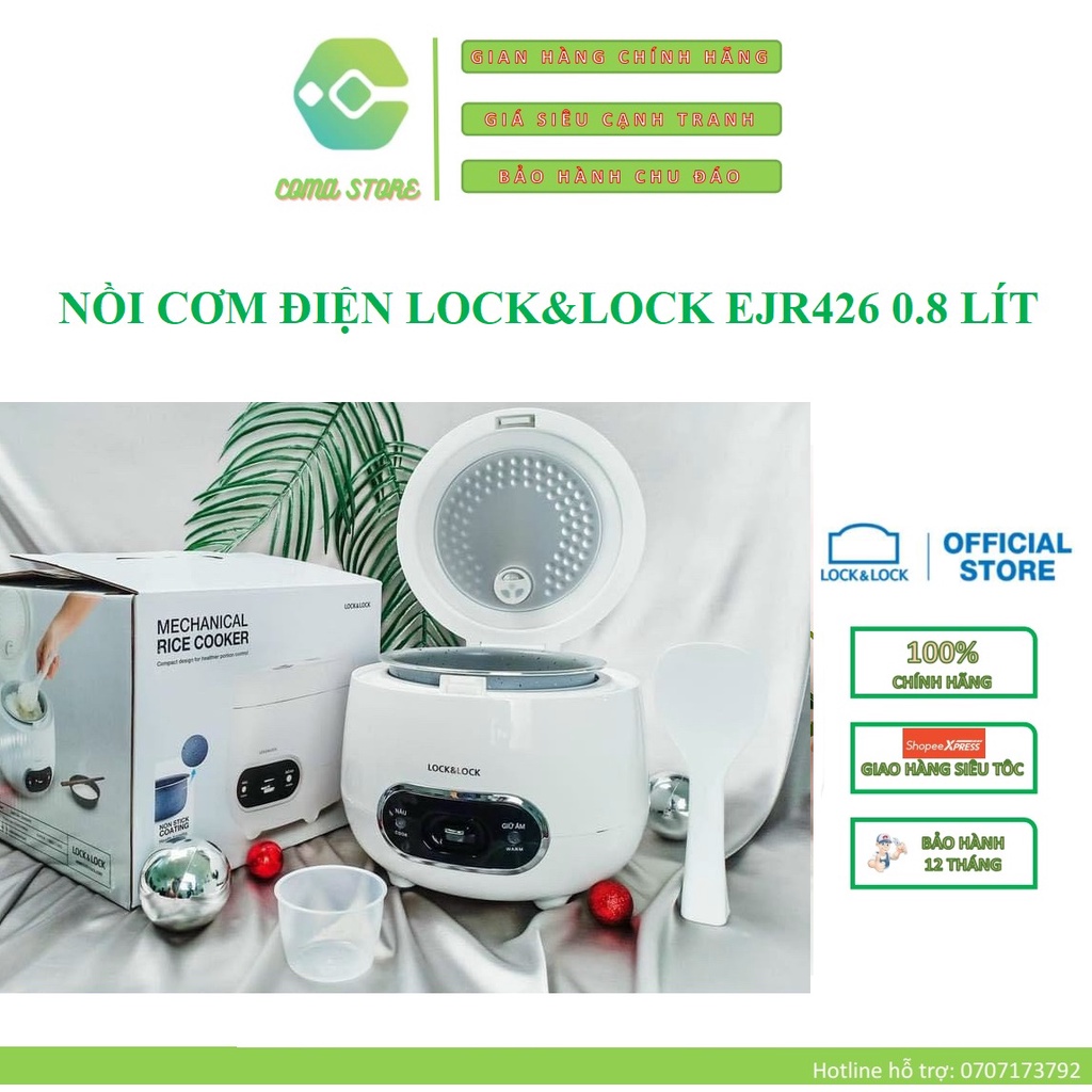 EJR426 - NỒI CƠM ĐIỆN CHỐNG DÍNH LOCK&amp;LOCK 0.8 LÍT (2-3 NGƯỜI ĂN) - BẢO HÀNH CHÍNH HÃNG 12 THÁNG