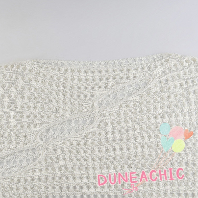 DUNEA Áo Dệt Kim Tay Dài Màu Trơn Phối Lưới Thời Trang Cho Nữ