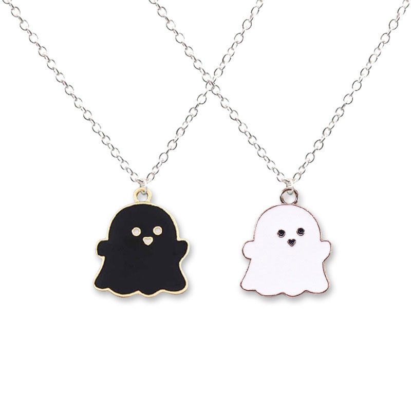 Vòng cổ mặt hình con ma màu trắng đen phong cách Halloween cho nam nữ