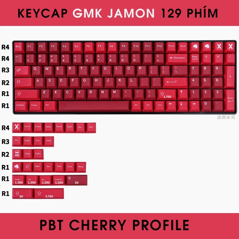 Set Keycap GMK Cherry Jamon 129 Phím Cho Bàn Phím Cơ