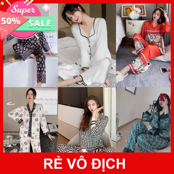 Đồ Bộ Pizama Ngủ Pijama Nữ Lụa Satin Cao Cấp Phối Tay Dài Quần Dài Độc Đáo Cực Sang (Kèm Hình Thật)