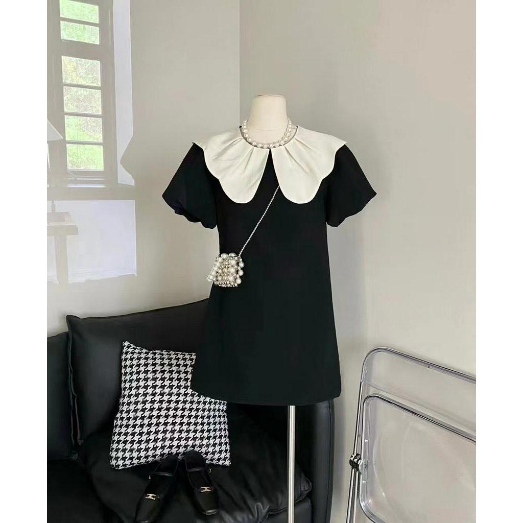Đầm Ngắn Tay Phối Màu Đen Trắng Thời Trang Sành Điệu 64097