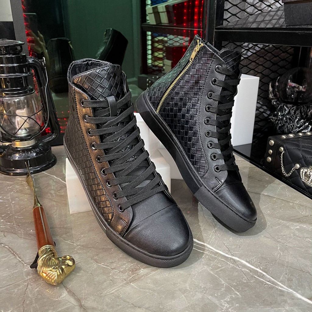 Giày Thể Thao Nam Cổ Cao Da Poly Synthetic Cao Cấp Thiết Kế Vân Caro Độc Đáo LC31 | BigBuy360 - bigbuy360.vn