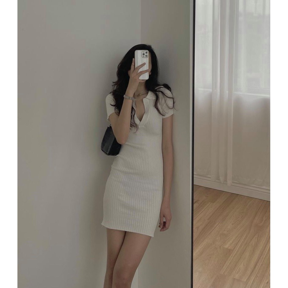 Đầm Body Dress 2021 Hàn Quốc Dongdaemun Thun gân dệt kim