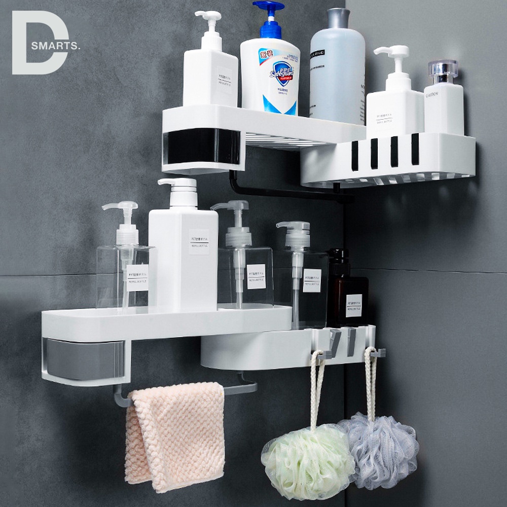Kệ để đồ nhà tắm phòng vệ sinh nhà bếp dán góc tường, chất liệu nhựa ABS xoay 180 thông minh
