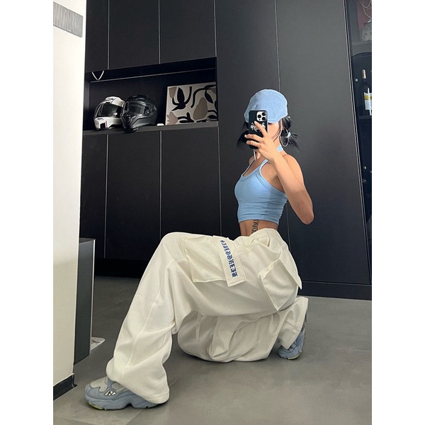 Quần Yếm Thể Thao Ống Rộng Thêu Họa Tiết Phong Cách Hip Hop Đường Phố Cho Nữ