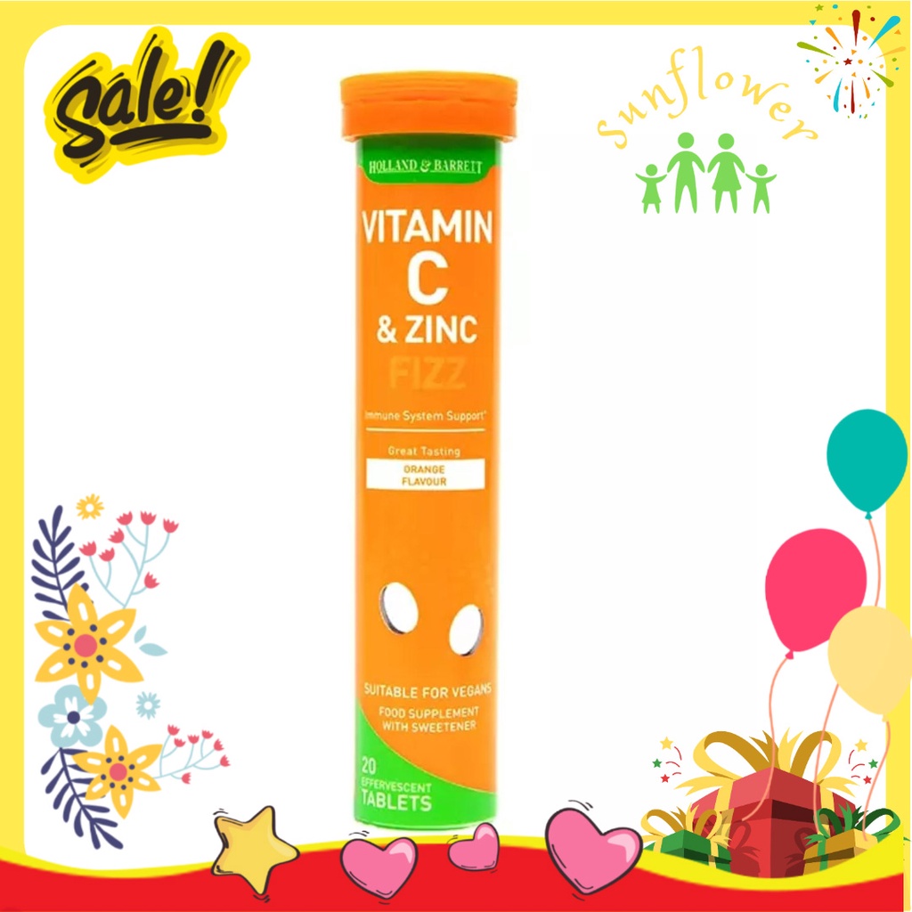 Viên c sủi Holland Barrett ZinC bổ sung vitamin C và kẽm vị cam 20 viên