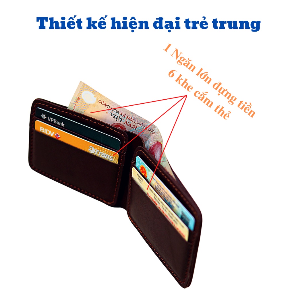 Ví Mini Nam WEMODA kiểu ngang thời trang da bò đựng tiền và đựng thẻ tiện lợi