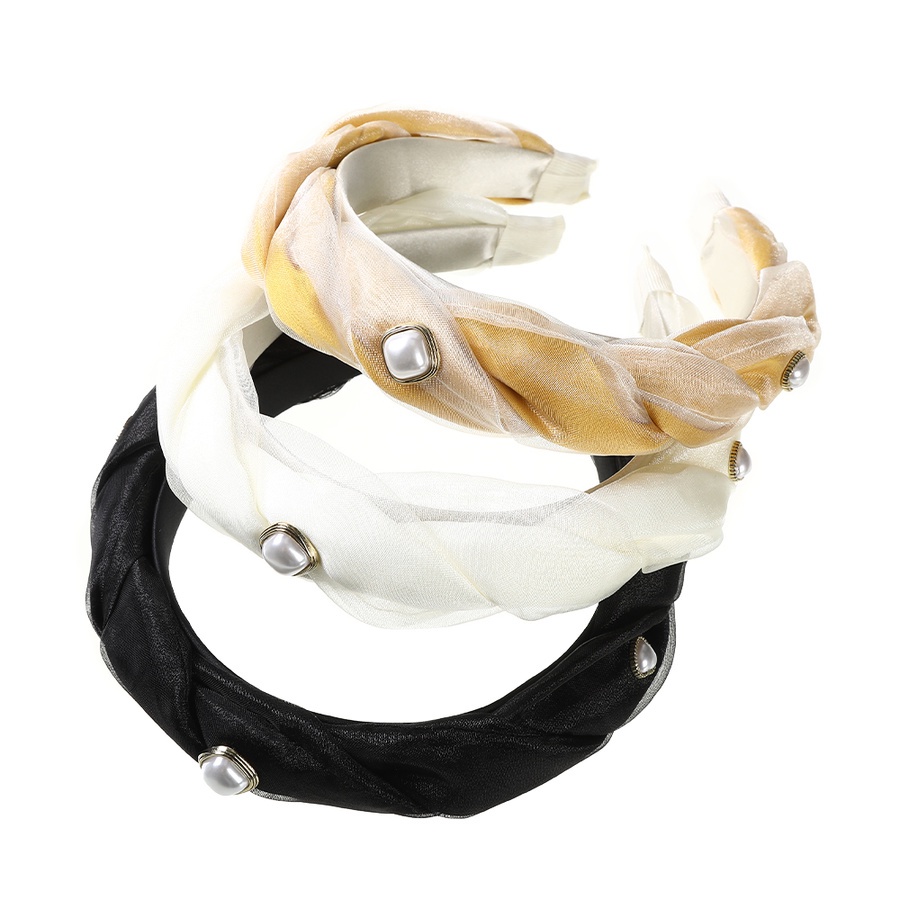 Băng Đô Cài Tóc Bản Rộng Dạng Lưới Thắt Nút Đính Ngọc Trai Phong Cách Hàn Quốc Cho Nữ