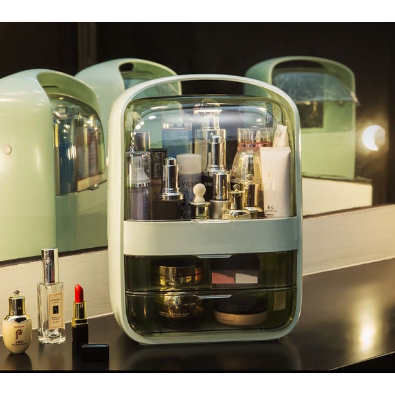 Kệ đựng mỹ phẩm 2 ngăn có kệ trên và nắp đậy,,,