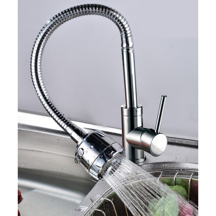 Vòi đơn chậu rửa bát Inox 304 thân xoắn 2 chế độ nước