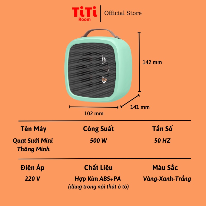 Máy quạt sưởi ấm mini đa năng tiết kiệm điện thông minh cao cấp nhỏ gọn 500W để bàn dành cho văn phòng TiTi