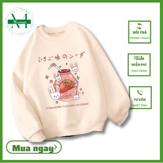 Áo nỉ cổ tròn dài tay sữa dâu chất nỉ bông dày dặn