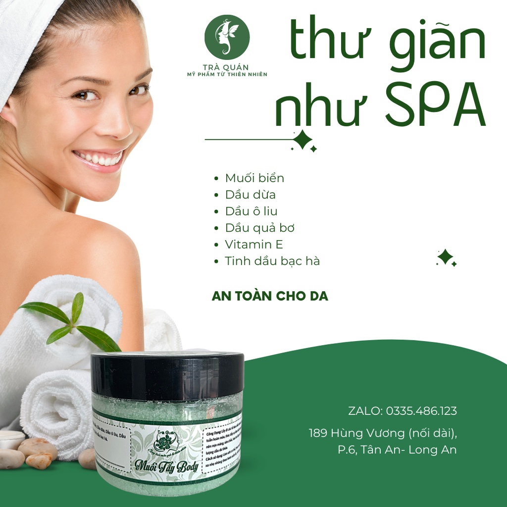 Tẩy Tế Bào Chết Body Bạc Hà Hữu Cơ Cho Mọi Loại Da Dưỡng Trắng Da Toàn Thân Giảm Mụn Mờ Thâm Trà Quán 150g