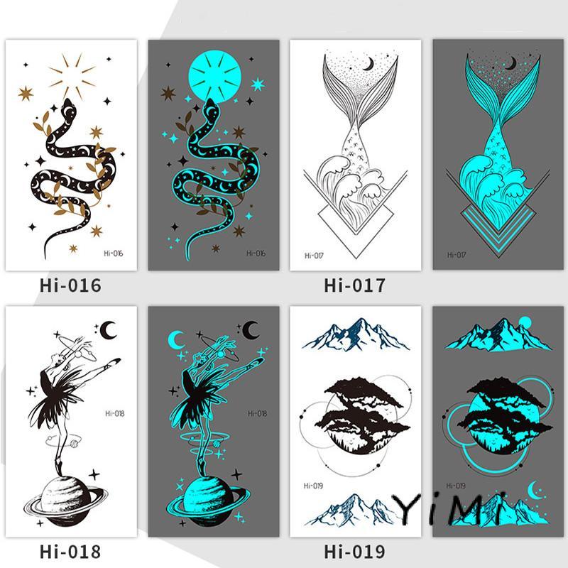 Miếng Dán Hình Xăm Dạ Quang Màu Xanh Dương Độc Đáo Dùng Trang Trí