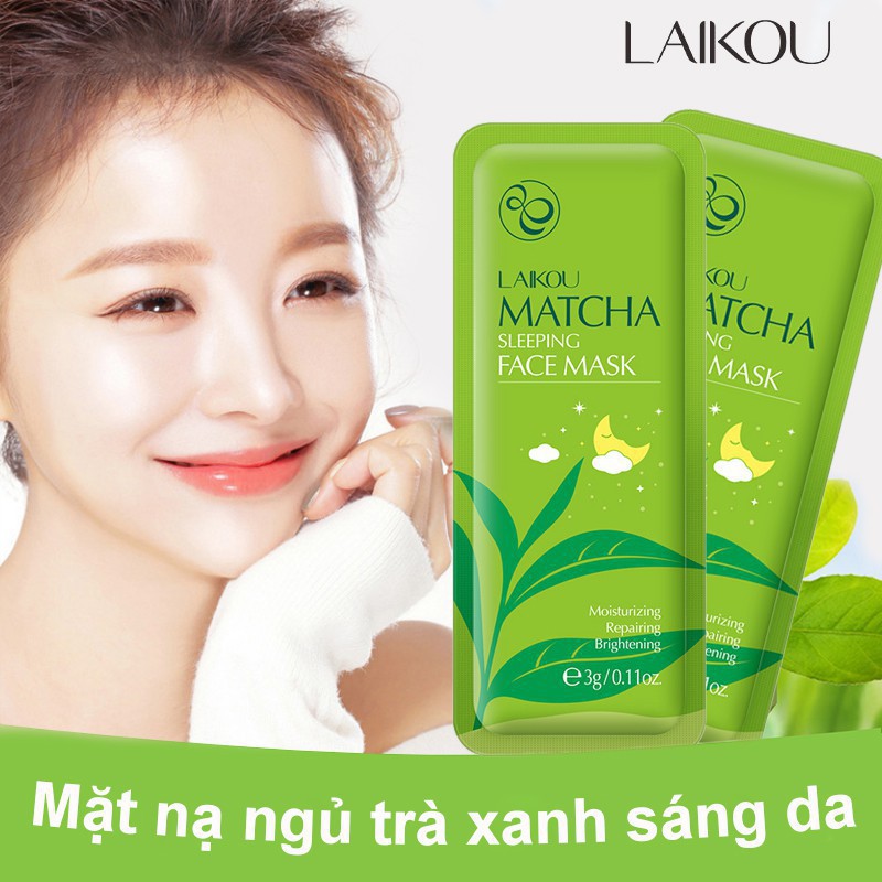 Mặt nạ ngủ Matcha LAIKOU lẻ 1 gói dưỡng ẩm, chống lão hóa giảm mụn và ngăn bã nhờn cho da kết hợp phục hồi da