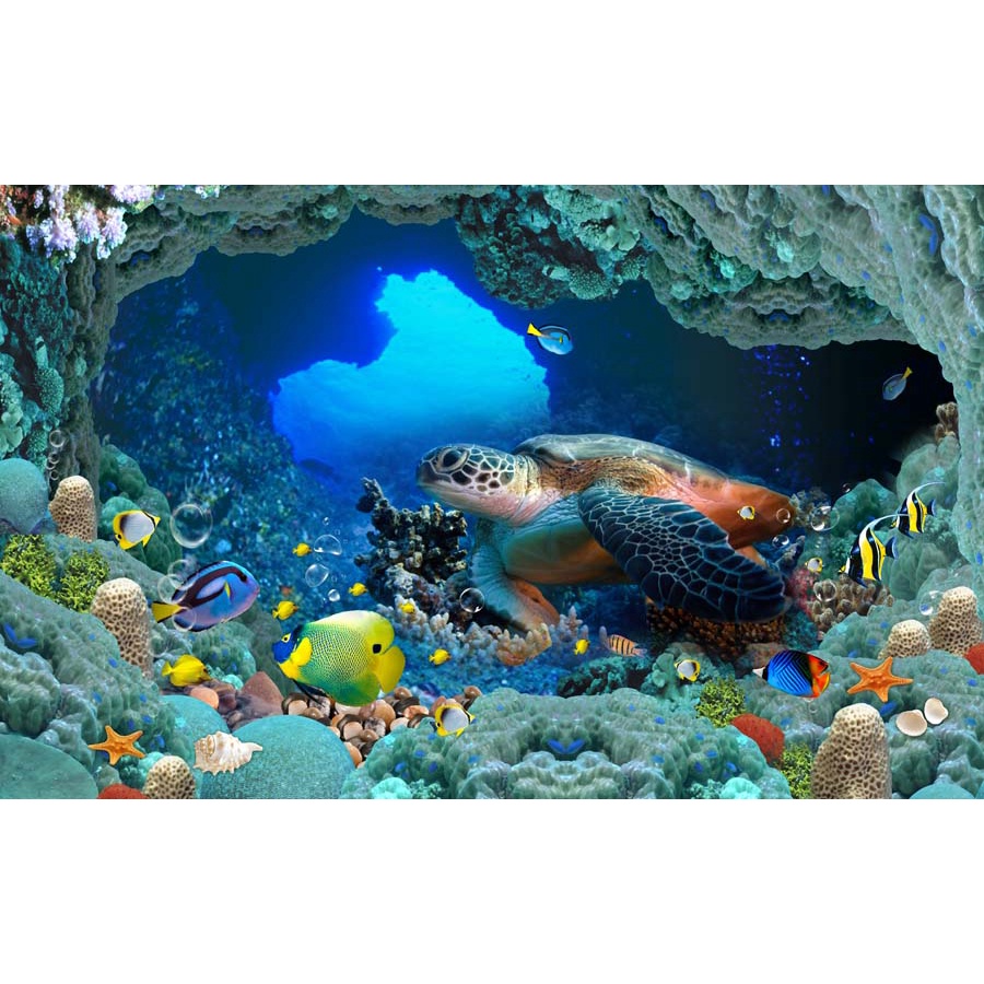 Tranh Dán Tường Hoạt Hình Thế Giới Đại Dương 3D chất liệu chống thấm nước