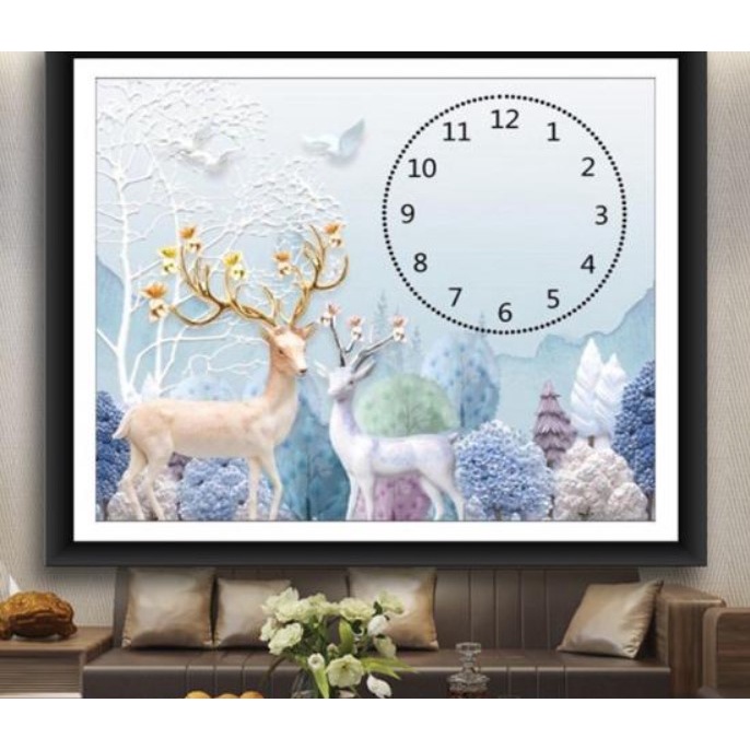 TRANH ĐÍNH ĐÁ ĐỒNG hươu nai tài lộc vs492 (60x50) LG1637 (60×50) Y8191 (70×50)cm  VS501 (70X52) tranh chưu thành phẩm