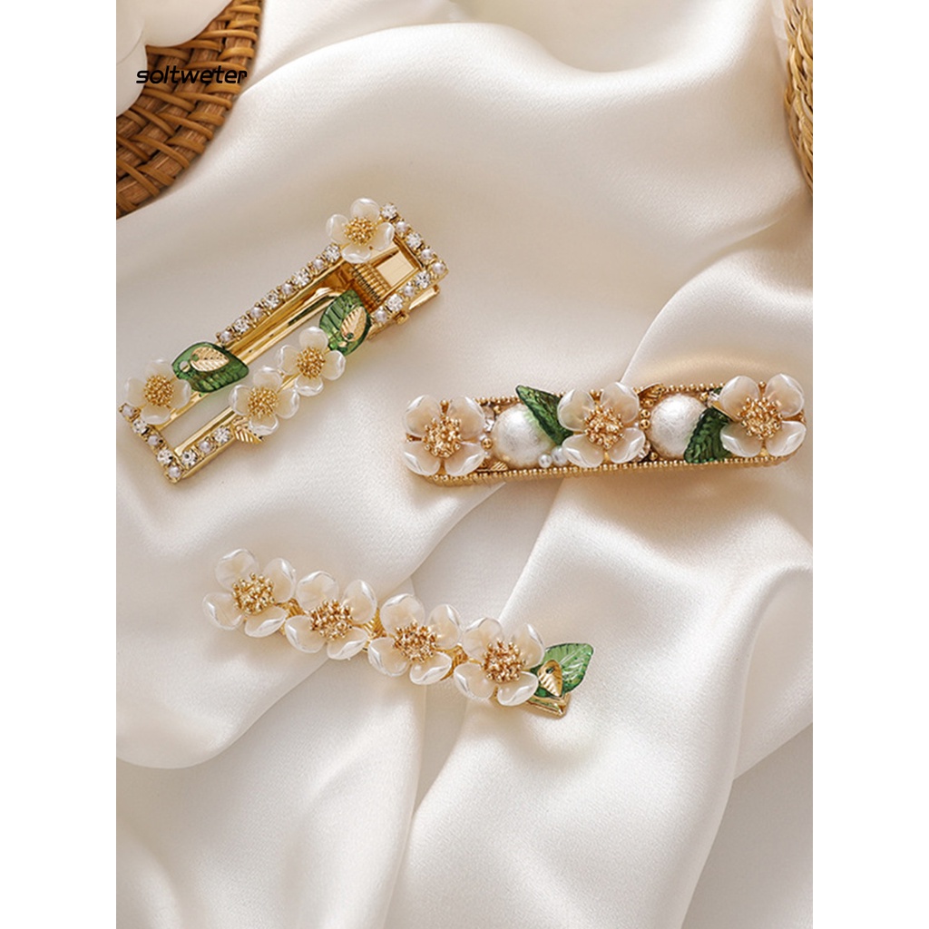 Kẹp tóc hình bông hoa đính đá giả và ngọc trai giả xinh xắn thời trang cho nữ