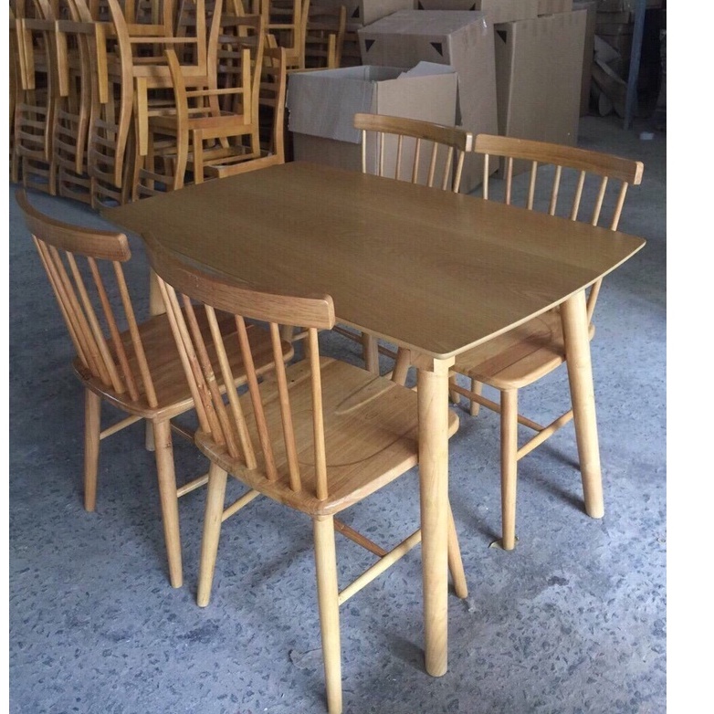 Bàn Ăn 4 Ghế 1,2m Gỗ Cao Su Kèm Kính