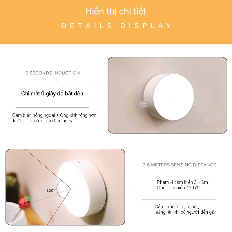 Đèn led cảm ứng chuyển động sạc pin,Đèn ngủ cảm biến thông minh không dây dán tủ quần áo, cầu thang, phòng ngủ