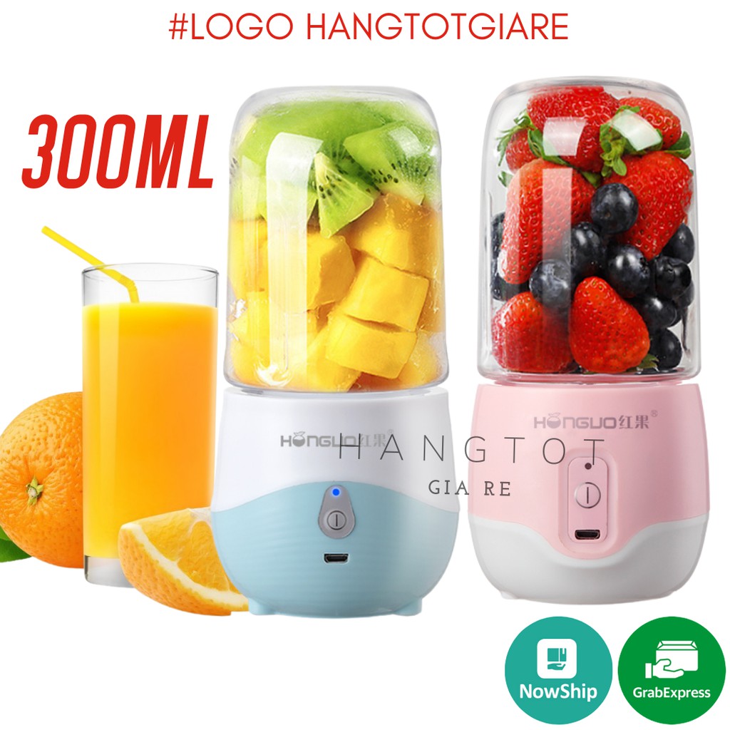 Máy Xay Sinh Tố Cầm Tay HONGUO 300ML Sử Dụng Pin Sạc USB