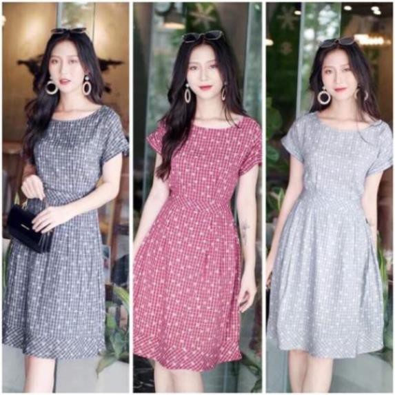 Bán sỉ Đầm xoè kẻ tay cánh dơi siêu hót❌ảnh thật❌