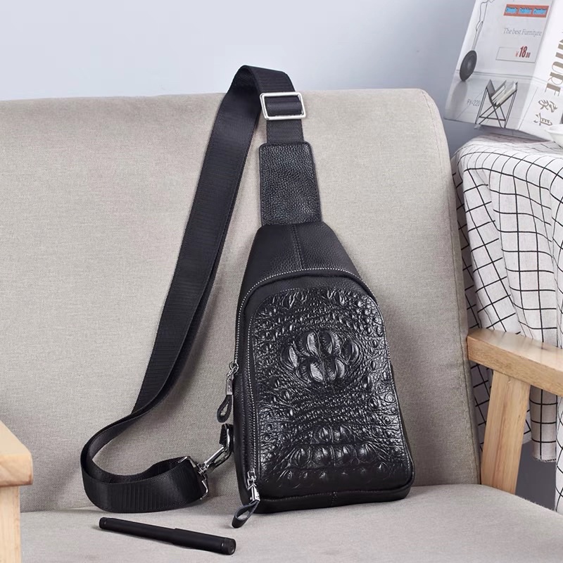 Túi đeo chéo nam da bò thật dập vân cá sấu cao cấp khoá kim loại cao cấp