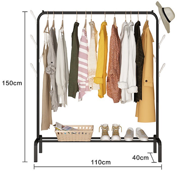 Kệ treo quần áo, giá treo mẫu mới có kèm 8 móc bên hông 150x110cm