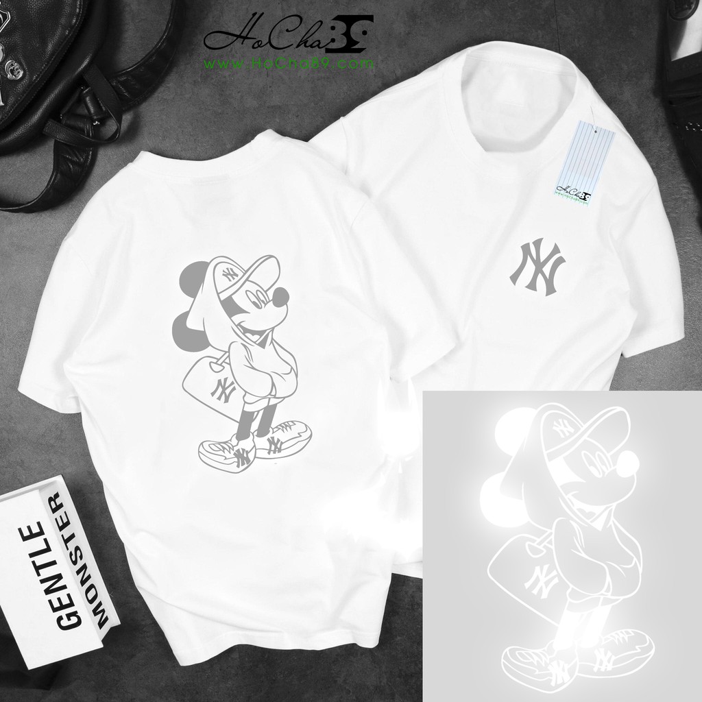 Áo Thun NY Mickey Phản Quang - Màu TRẮNG - Cotton 4C 65% Siêu mát