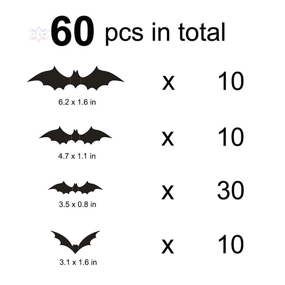 Set 12 / 60 Sticker Dán Tường Hình Dơi 3D Đáng Sợ Trang Trí Halloween