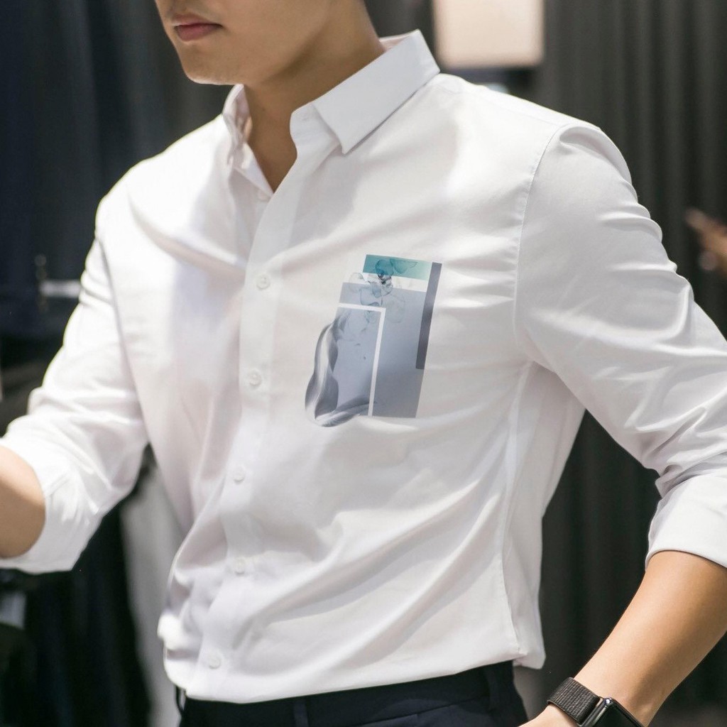 Áo sơ mi nam Double'D màu trắng họa tiết ngực SIN01 | BigBuy360 - bigbuy360.vn
