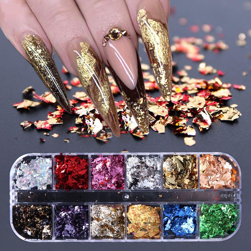 Hộp 12 Ngăn Đựng Hạt Kim Sa Tráng Gương Mạ Chrome DIY|Giấy Foil Dán Trang Trí