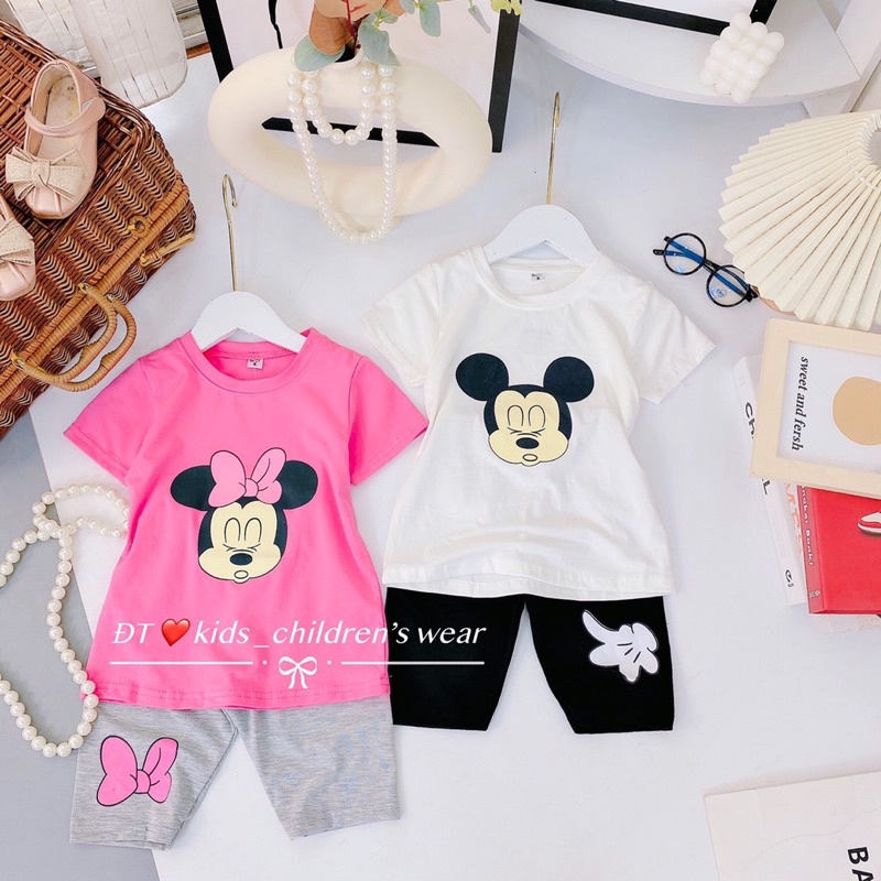 [SET BÉ GÁI] Bộ micky 2 màu quần legging cho bé gái