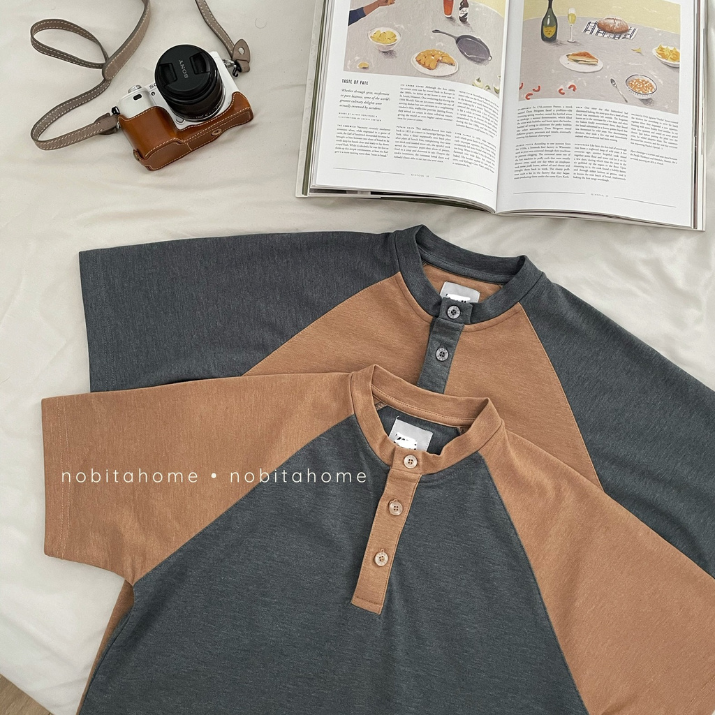 Áo thun tay ngắn raglan cổ henley