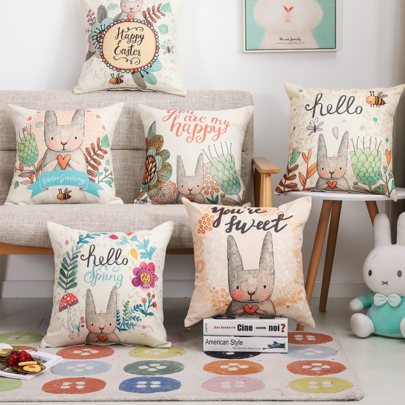 Vỏ gối tựa lưng sofa trang trí set THỎ size 45 x 45cm