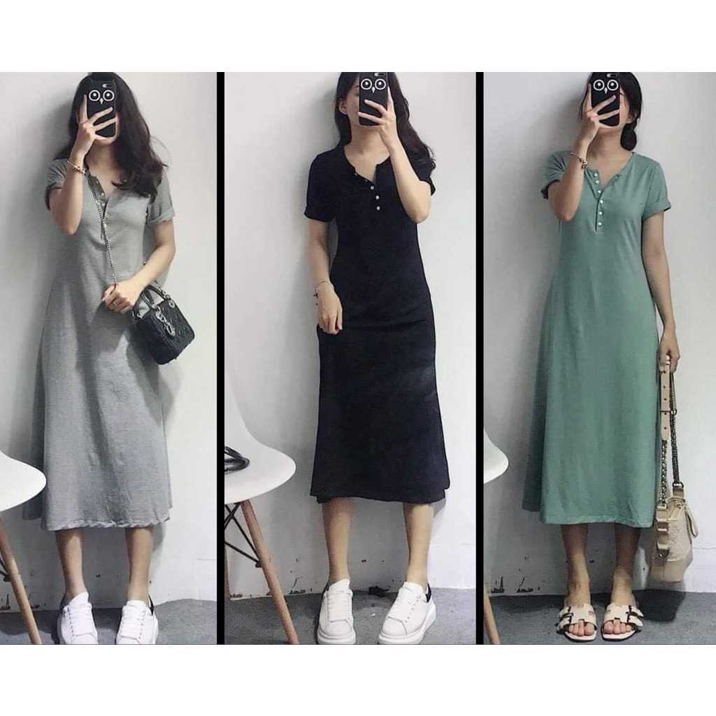 Váy Dài Qua Gối, Đầm Suông Dài Ba Màu Chất Mát Lên Dáng Chuẩn