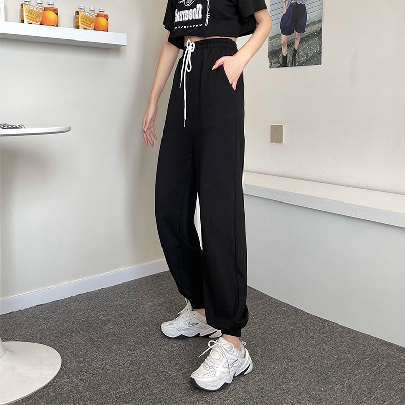Quần Jogger Nữ Trơn Bo Gấu 3 Màu THÊU MẶT CƯỜI Ullzang Unisex Nam Nữ BỎ SỈ