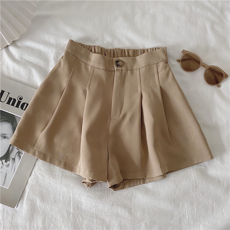 NUZIRO  Quần short lưng cao ống rộng chất liệu co giãn thoải mái cho nữ