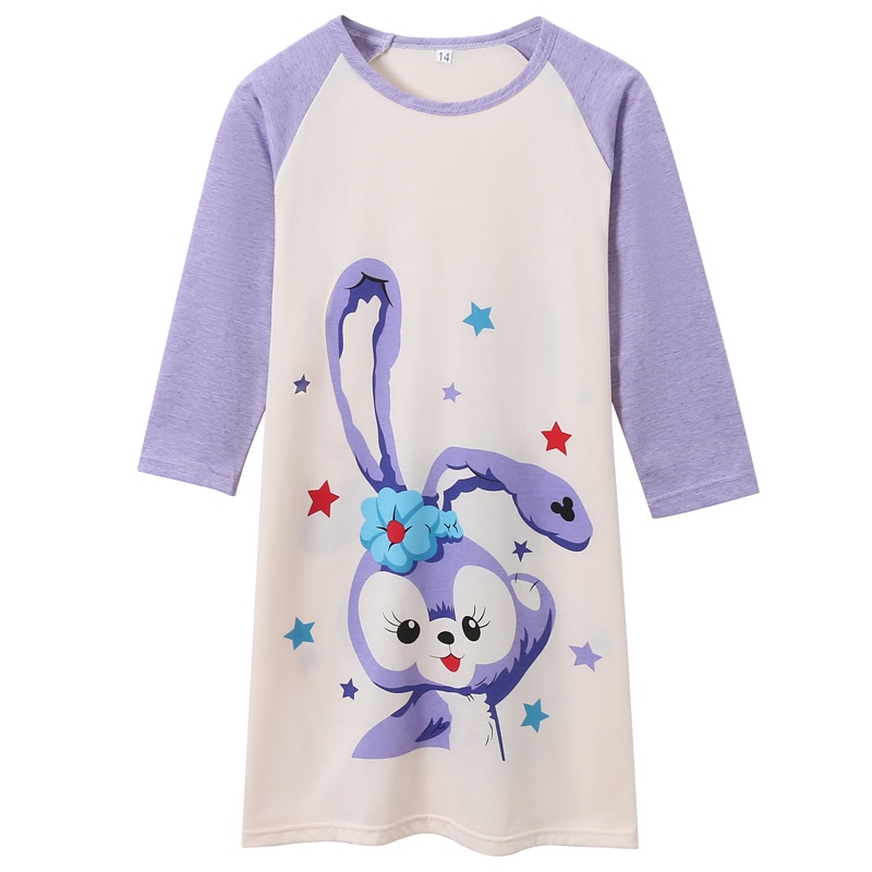 Đầm Ngủ Tay Dài Chất Cotton In Họa Tiết Hoạt Hình Dễ Thương Cho Bé Gái