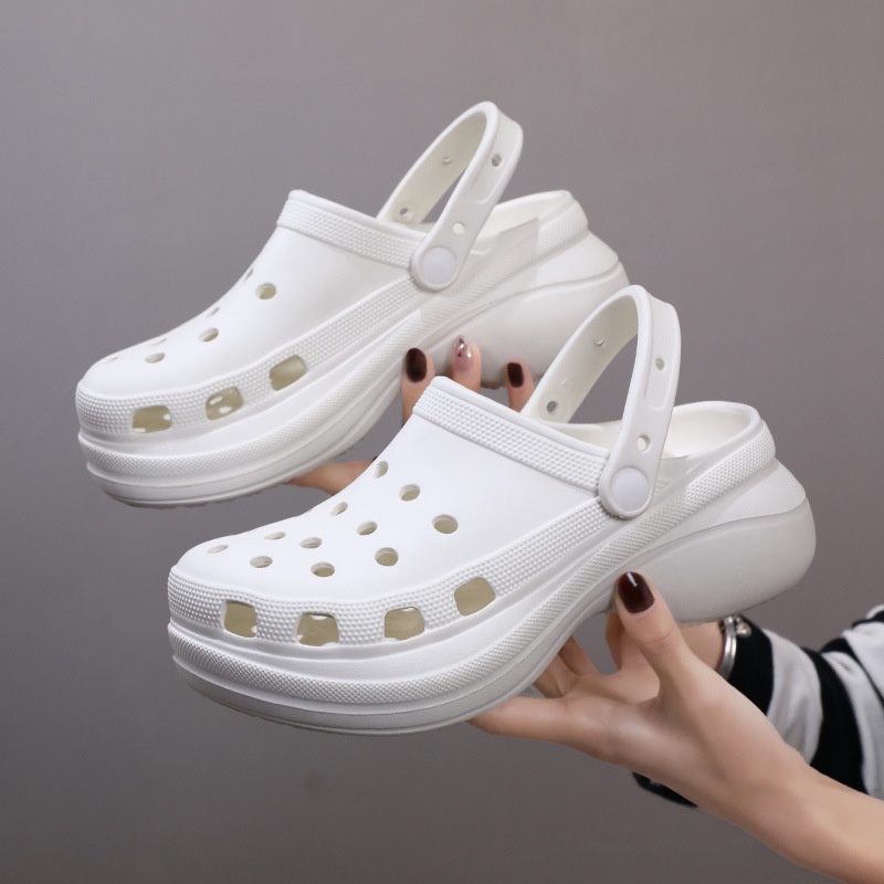 Sục Crocss đế cao 6cm màu trắng full - chất liệu EVA siêu mềm, siêu nhẹ, Tặng kèm Jiibbitz