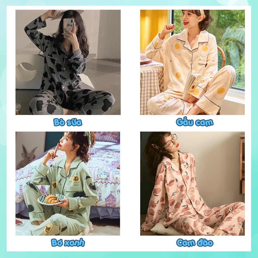 Đồ ngủ nữ pijama mặc nhà tiểu thư tay dài bigsize cao cấp họa tiết dễ thương chất thô hàn mềm mại PJMDAII04