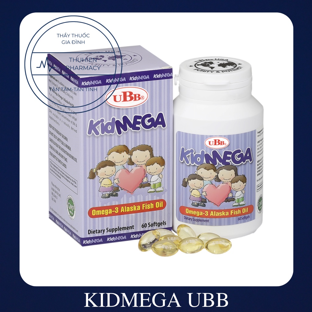 Thực phẩm bảo vệ sức khỏe bổ sung Omega3, DHA và EPA, giúp bổ não, mắt KidMega UBB (60 viên/hộp)