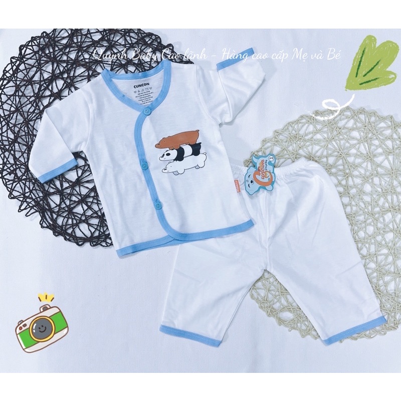 Quần sơ sinh dài/ ngắn trắng viền 100% cotton hiệu Cún Con