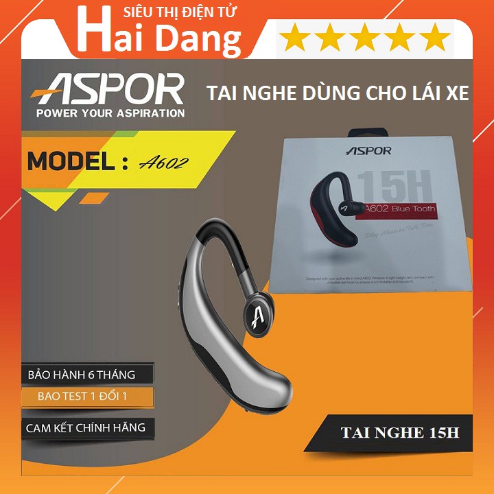 Tai Nghe Đàm Thoại Bluetooth 15H Aspor A602- Khử Nhiễu, Lọc Tiếng Ồn, Chính Hãng Aspor