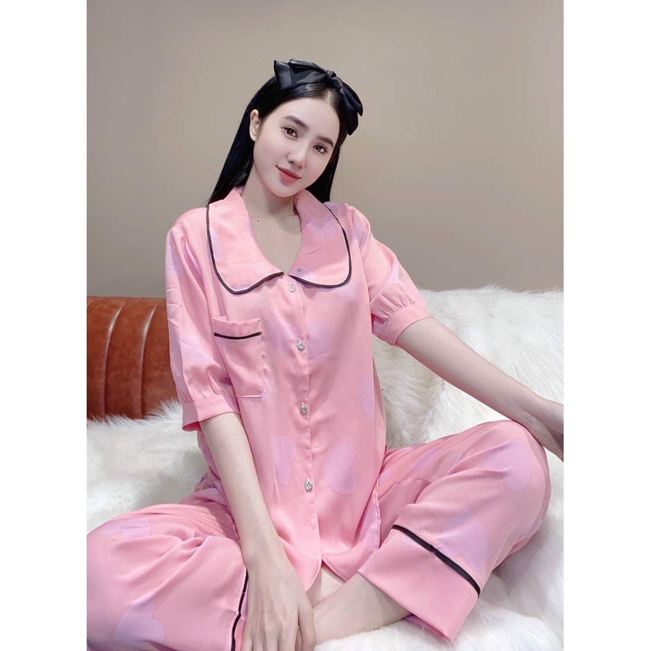 Bộ lụa satin mango viền có túi quần