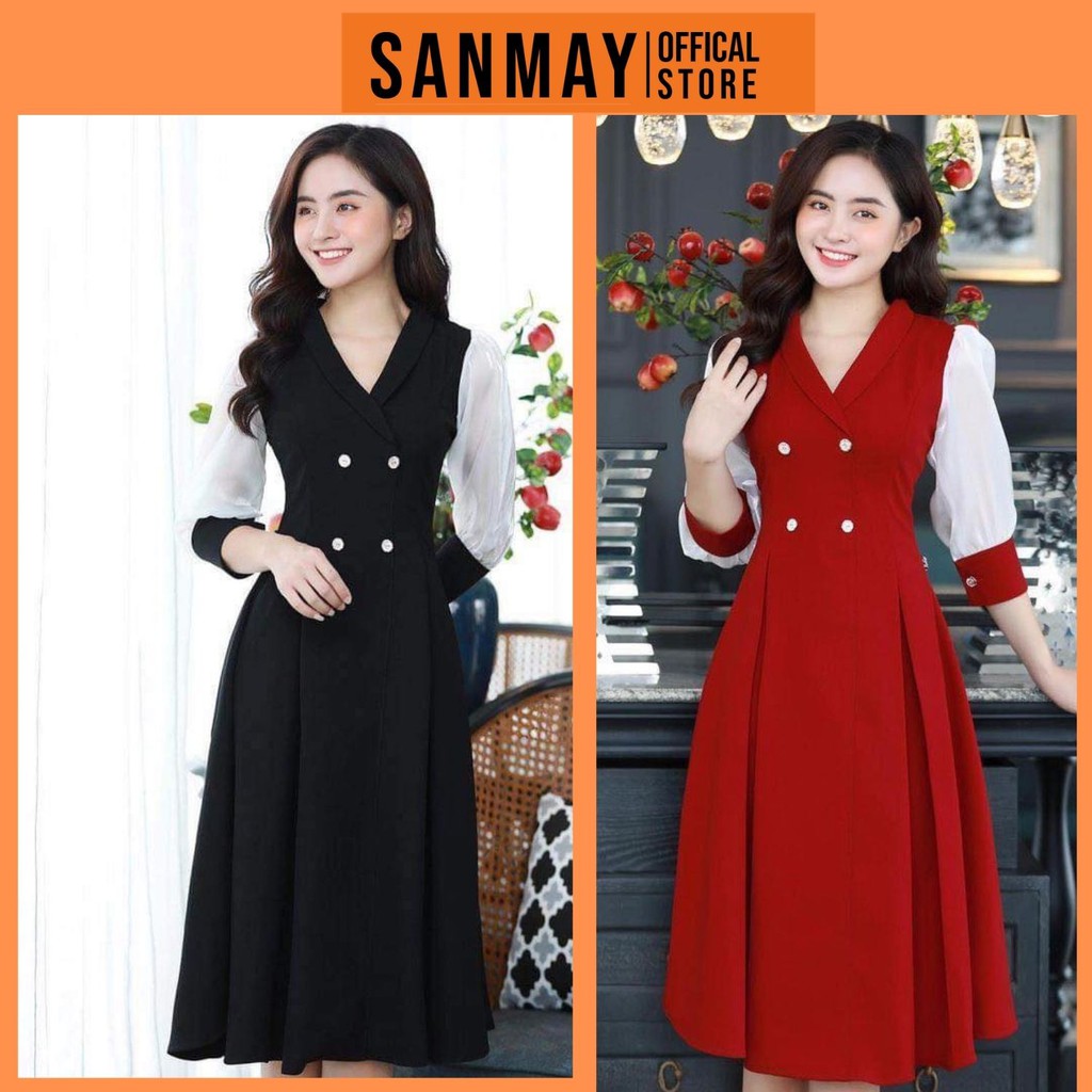 Váy Dự Tiệc Cưới Sang Trọng SANJOLI Đầm Công Sở Nữ Ôm Body Cao Cấp Thiết Kế Hàn Quốc Đi Chơi Đen Đỏ Xanh VD019